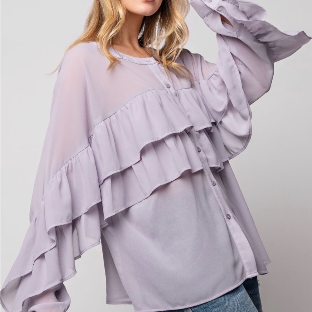 Easel Lavender Ruffle Blouse - Picture 2 of 5
